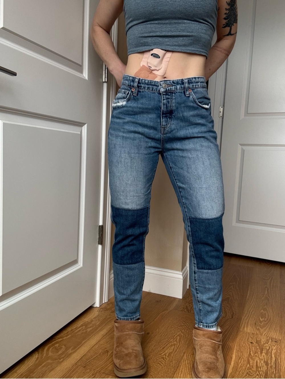 Lucky Brand Two-Tone Blue Patch Boyfriend Jeans